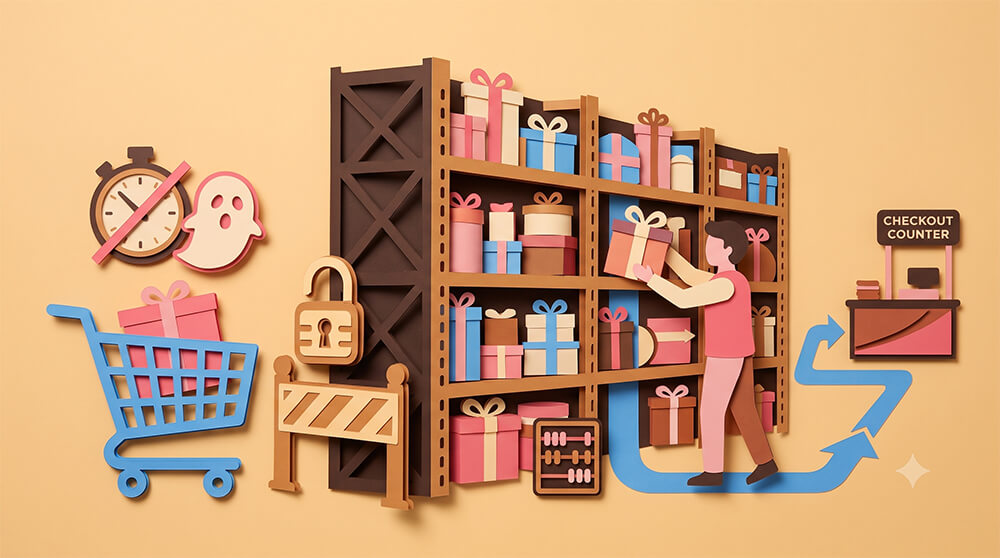Illustration of a mobile shopping rewards loop: smartphone, shopping cart, and coin stack sprouting a heart-shaped plant connected by pink arrows and hearts.