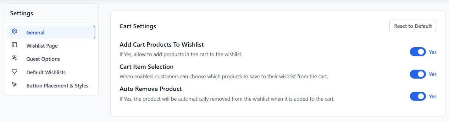 SaveTo Wishlist General Cart Settings with the Auto Remove Product toggle set to Yes - SaveTo Wishlist SaveTo Wishlist General Cart Settings with the Auto Remove Product toggle set to Yes