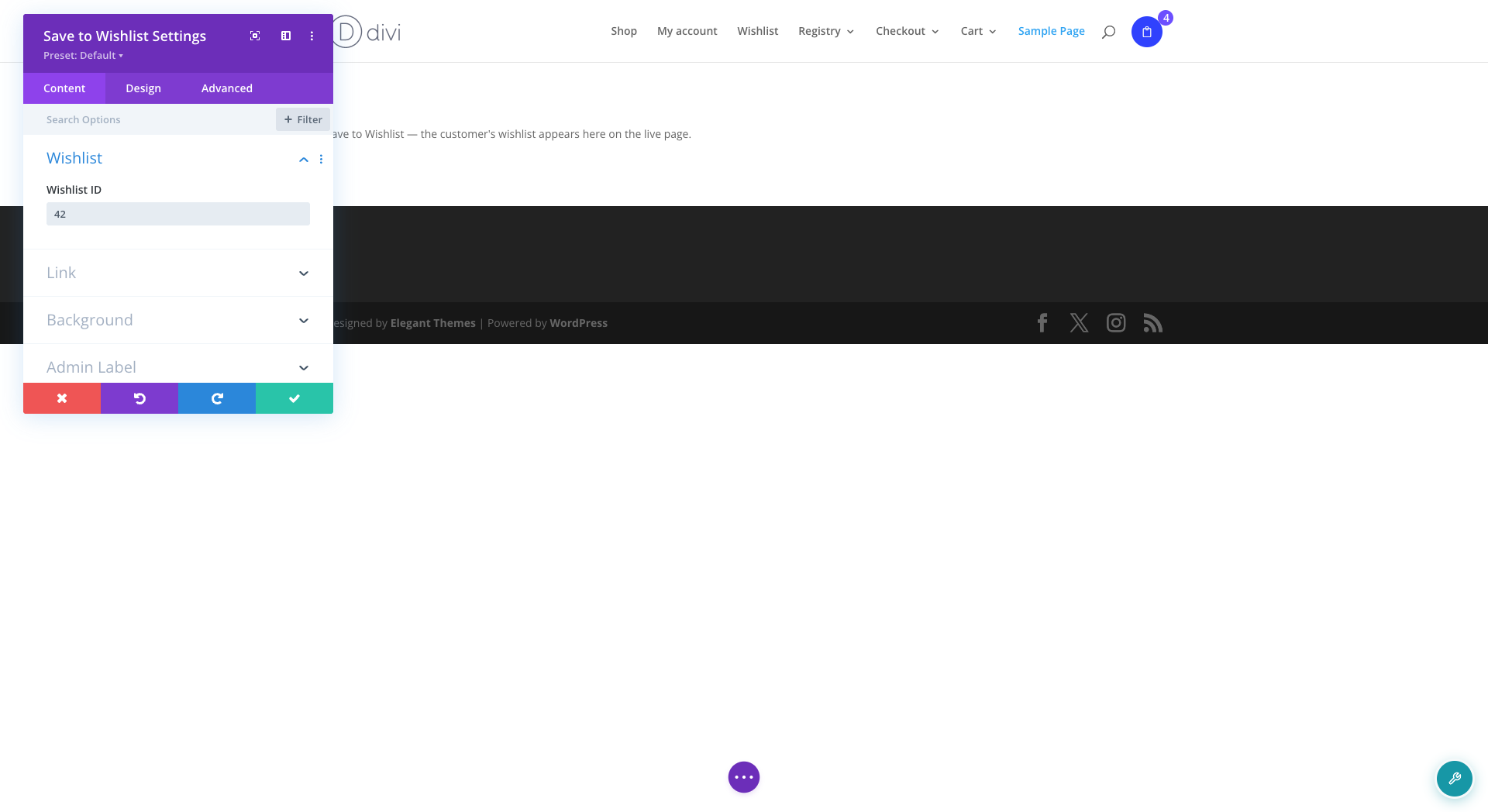 Save to Wishlist module settings panel with the Wishlist ID field