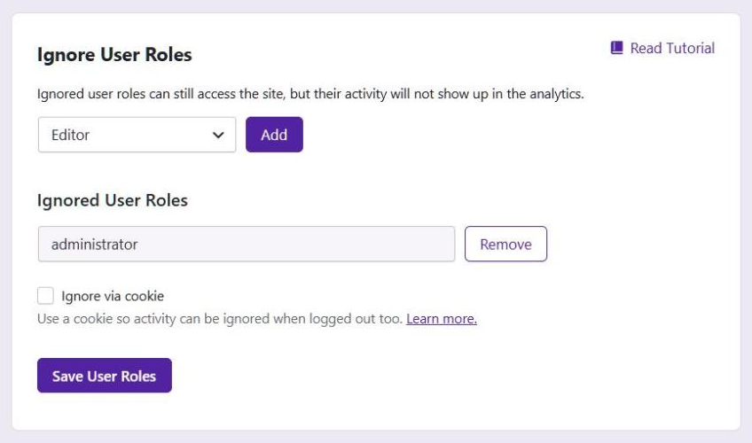 Independent Analytics Ignore User Roles settings with only the administrator role ignored - SaveTo Wishlist Independent Analytics Ignore User Roles settings with only the administrator role ignored