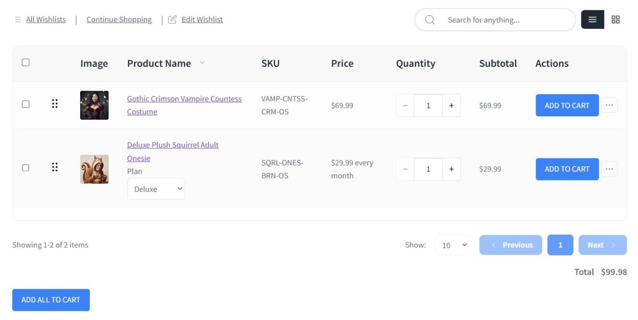 Page SaveTo Wishlist avec un costume unique et une combinaison à abonnement variable dont le menu déroulant Forfait est réglé sur Deluxe, au prix de 29,99 dollars par mois, avec un Total de 99,98 dollars. - SaveTo Wishlist Page SaveTo Wishlist avec un costume unique et une combinaison à abonnement variable dont le menu déroulant Forfait est réglé sur Deluxe, au prix de 29,99 dollars par mois, avec un Total de 99,98 dollars.