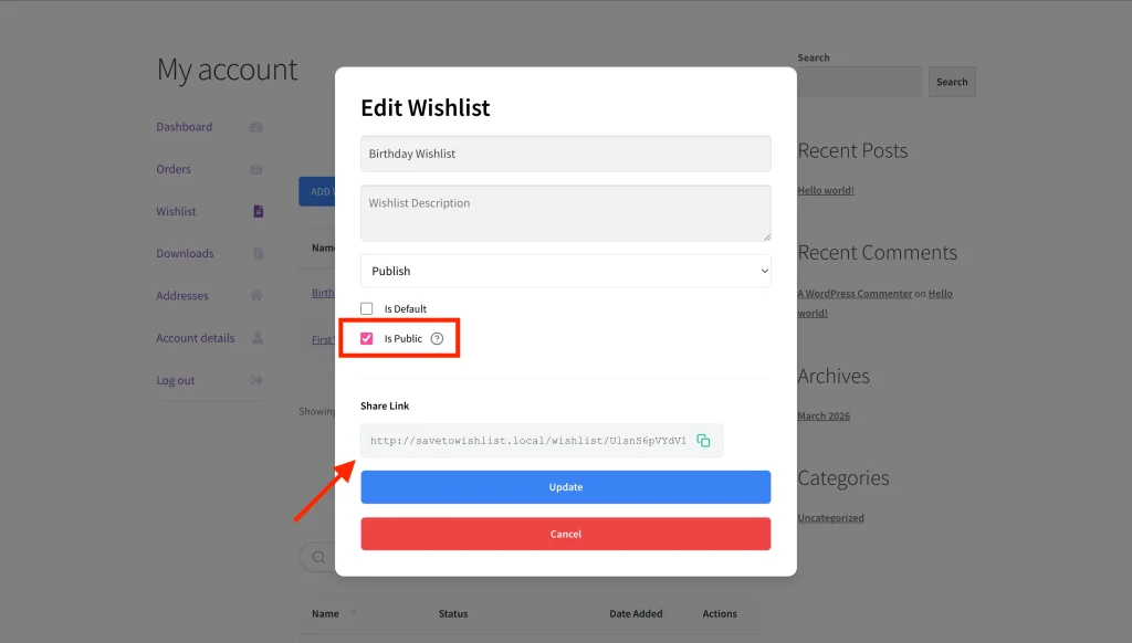 Sharing a Wishlist via Public Link