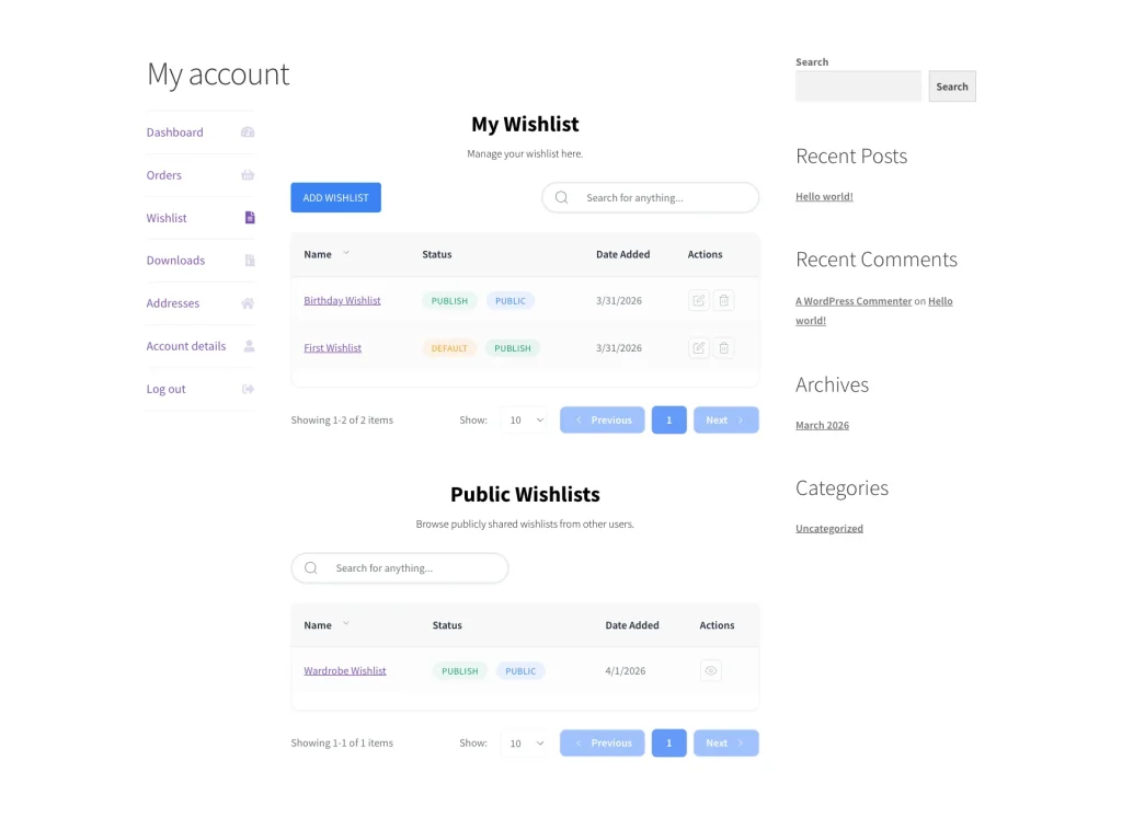 Accessing Their Wishlists from My Account
