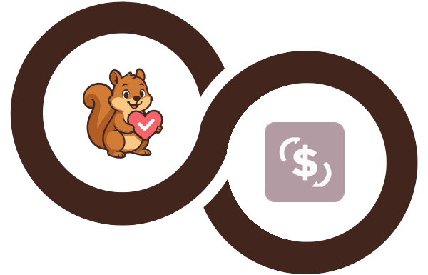 SaveTo Wishlist squirrel logo linked with the Flexible Subscriptions logo