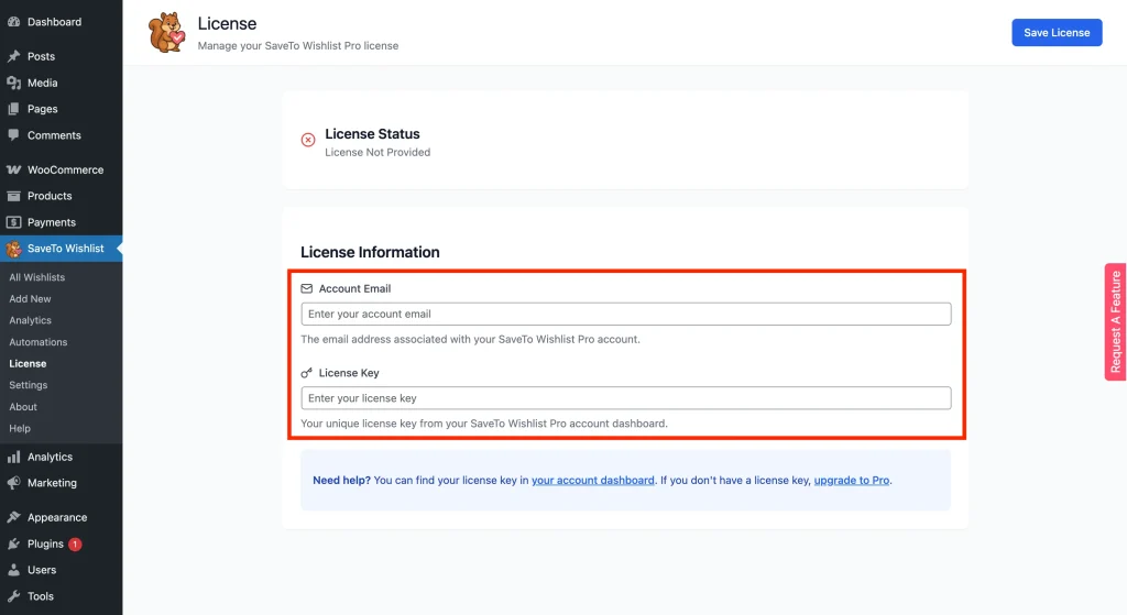 Saveto Wishlist Pro License Activation