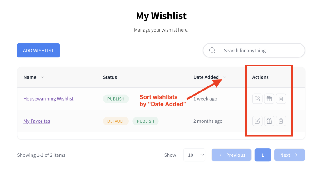 Sorting all wishlists by date added