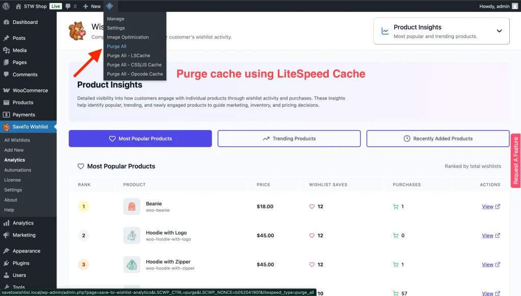 Purge Cache Using LiteSpeed Cache