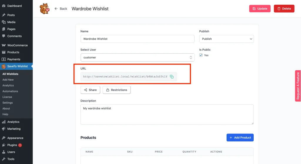 Share Wishlist By Link for Admins