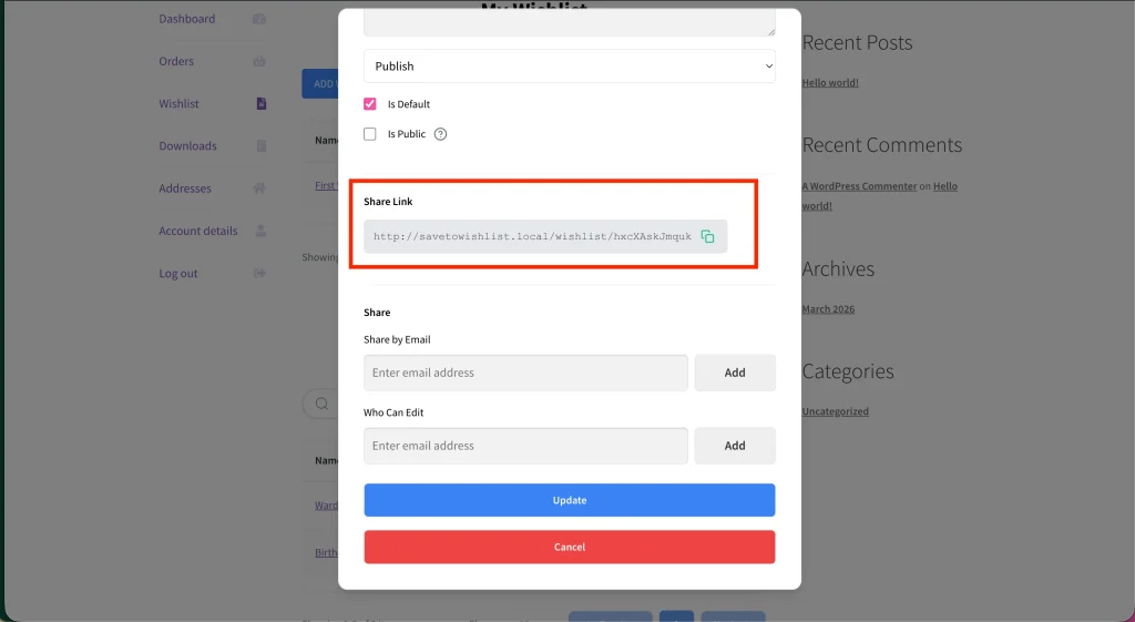 Share Wishlist By Link for Customers