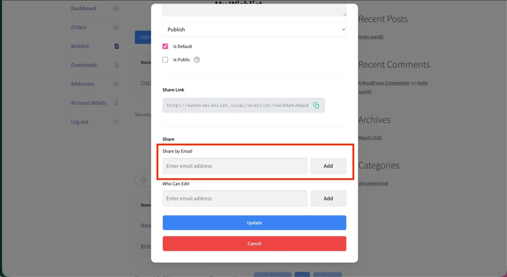 Share Wishlist By Email for Customers