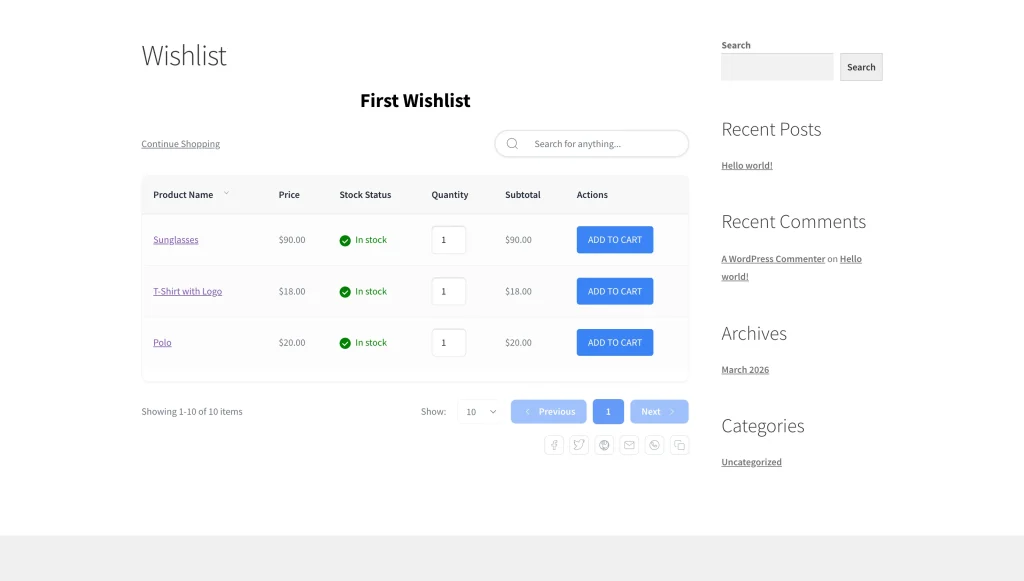 Shared Public Wishlist Page