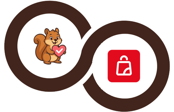 SaveTo Wishlist squirrel logo linked with the Ultimate Store Kit logo