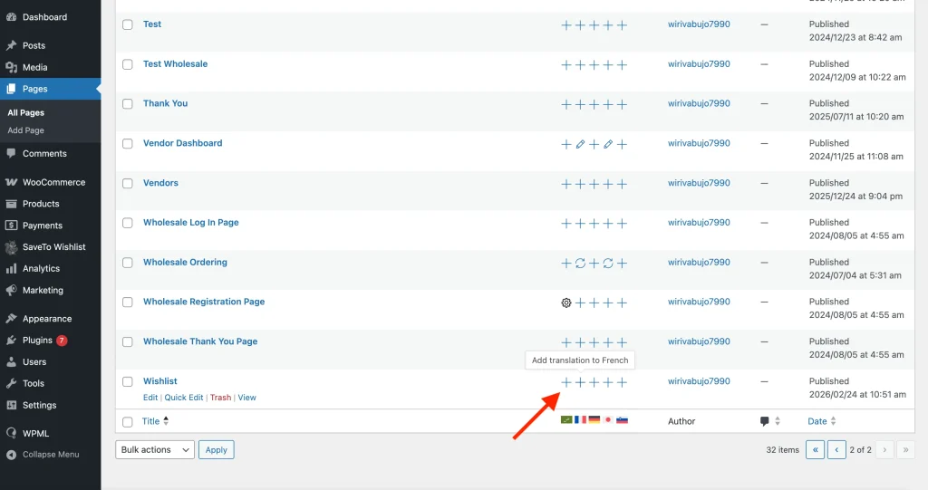 Translate the Wishlist Page