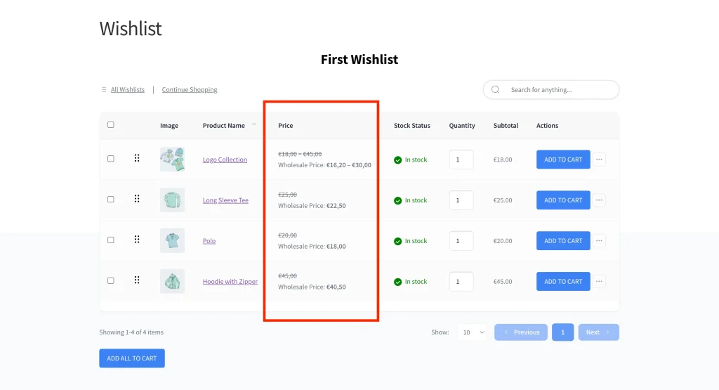 stwp - wholesale - simple - SaveTo Wishlist Simple Products with Wholesale Prices on the Wishlist