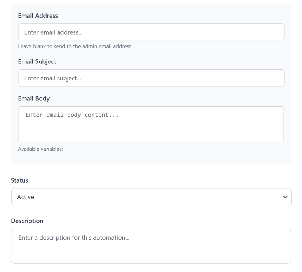 wishlist-automation-email-notofication - SaveTo Wishlist Custom email notification settings for wishlist automation showing address, subject line, and message body fields.