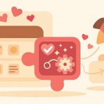 An abstract illustration of web development and security, showing a puzzle piece, gears, and a rocket symbolizing growth and protection.
