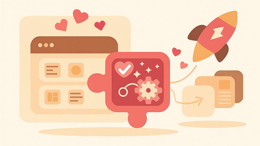 A large pink heart with a white checkmark beside a stylized certificate, symbolizing approval or verified certification.